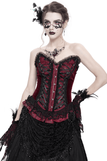 Gothic Lace Corset with Satin Ribbon Lacing and Trim